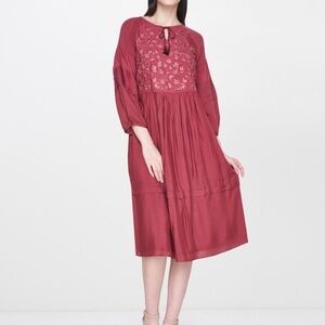 AND Mauve Floral Embroidered Long Sleeve Cottagecore Dress